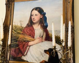 Artist Charles Baxter, “Little Miss Muffet” oil panting