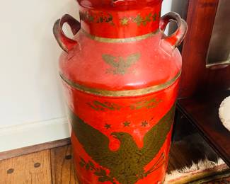 Vintage painted milk can 