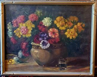 Original floral still life, circa 1920s...illegible signature