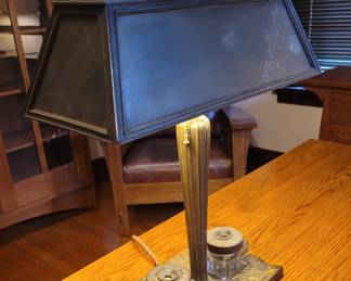 Vintage arts and crafts desk lamp with original inkwells!