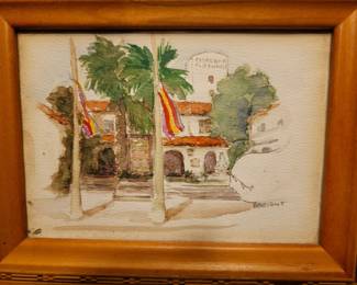 Original watercolor by E. Bright " The Pasadena Playhouse"