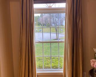 Silk drapes and rods, panel lengths are 103", they are shown puddled