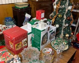 Crystal glasses and department 56. Ornament organization and cards. 