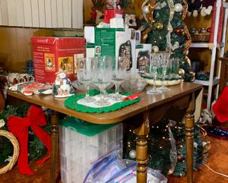 Crystal glasses and department 56. Ornament organization and cards. 
