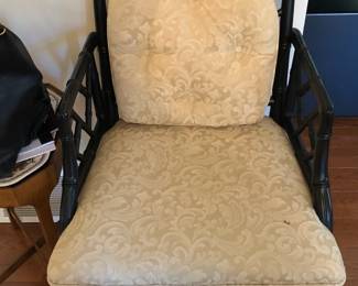 Bamboo Style Black Lacquer Padded Side Chair