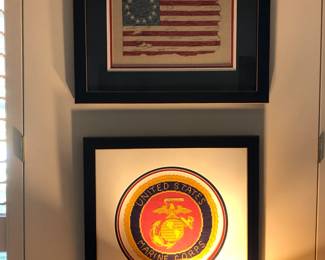Beautiful US Marine Needlepoint and Vintage American Flag