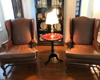 Genuine Leather High Back Chairs and Harden Pie Crust Table