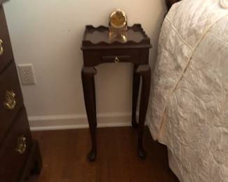 Small Mahogany Side Table w/Seiko Brass Clock upon it in Master Bedroom