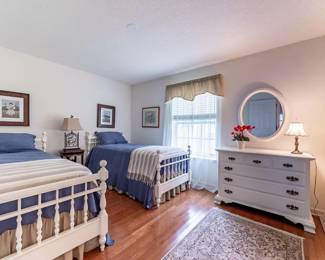 2nd Bedroom Complete w/2 Twin Beds, Mattress Sets & Bedding available as well as a Lovely Dresser & Mirror & Plush Carpet