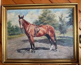 Lovely vintage horse oil painting by Ole Larsen 1930’s