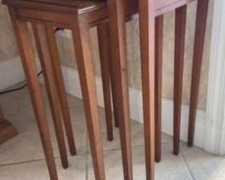 Antique set of 3 Hand Painted Glass Top Adams Nesting Tables