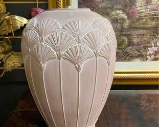 Etched Seashell Delicate Blushed Pink Ceramic Table Lamp