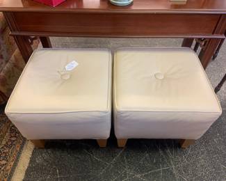 Ethan Allen Leather Footstool 