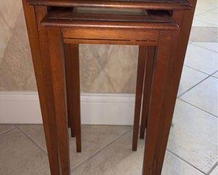 Antique set of 3 Hand Painted Glass Top Adams Nesting Tables