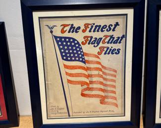 Vintage framed sheet music.  Patriotic Americana.