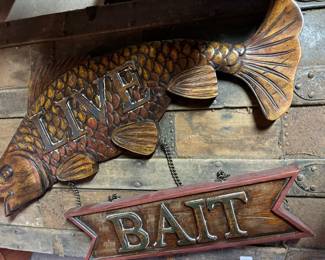 Wood live bait sign