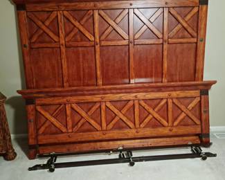 King size bedroom set, including headboard and footboard, large TV stand,  large dresser, side table