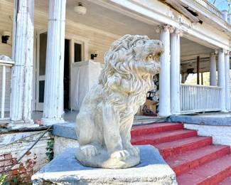 VINTAGE CEMENT SITTING LION STATUE - SET OF 2