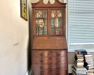 VINTAGE FEDERAL STYLE SECRETARY WITH GLASS FRONT BOOKCASE
