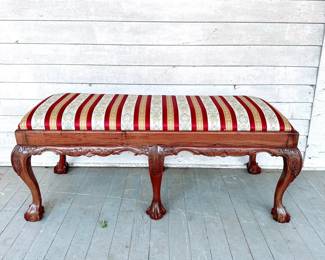 CHIPPENDALE UPHOLSTERED QUEEN ANNE BENCH - CLAW & BALL FEET