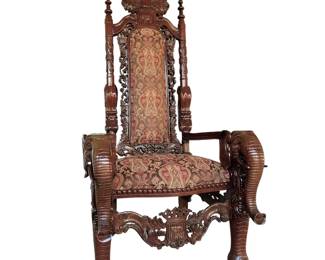 French Renaissance Throne Armchairs with Elephant Detail