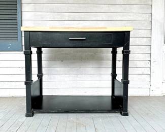 FOUR BUTCHER BLOCK KITCHEN ISLANDS - BLACK AND WOOD - STAND UP DESK - STORAGE