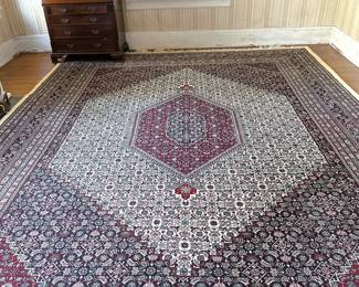 ANTIQUE ORIENTAL WOOL RUG 12' X 15' TRADITIONAL MEDALLION BURGUNDY NAVY BLUE WHITE