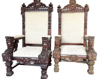 DESIGN TOSCANO THE FITZJAMES SOLID HAND CARVED MAHOGANY THRONE CHAIR - SET OF 2