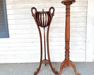 TURENDAV SOLID MAHOGANY TALL SWAN BASKET WOOD PLANT FLOWER STAND & TRIPOD COLUMN STAND
