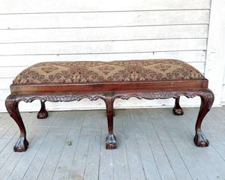 CHIPPENDALE UPHOLSTERED QUEEN ANNE BENCH - CLAW & BALL FEET