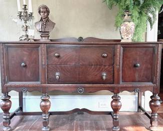 ANTIQUE JACOBEAN SIDEBOARD BUFFET IN DARK WALNUT