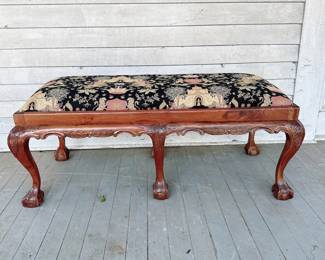 CHIPPENDALE UPHOLSTERED QUEEN ANNE BENCH - CLAW & BALL FEET