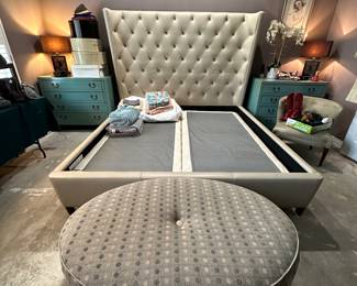 Leather tufted king bed