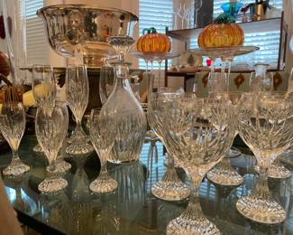 Baccarat “Masenna” decanter, liqueurs, wine, champagne flutes 