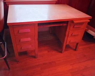 Vintage 20's-40's Oak Desk, Large Size, Six (6) Drawers, The Top Is Removable for Lighter Transport, $125., 