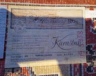 Karastan rug label, 8.2 feet x 11.9 feet, a "Williamsburg Reproduction" type product, Pattern 553, Size: 8.2' X 11.9' feet, 