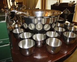 Large Pewter Punch Bowl and cups
