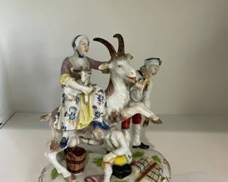 Dresden Goat Men and Woman Figure Group.