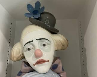 Lladro clown's bowler hat gloss pensive jester figurine bust (retired).