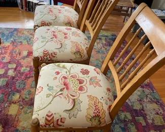 Set of eight upholstered dining chairs - two with arms.