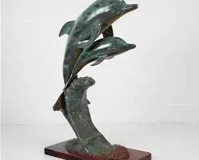 Large Bronze Outdoor Garden Sculpture TWO DOLPHINS ON A WAVE
