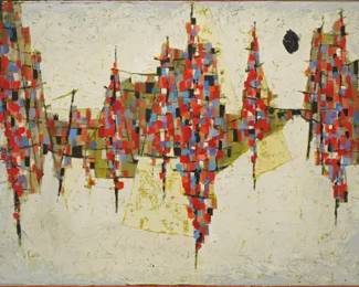 Original MCM Colorful Abstract Oil on Canvas Impasto Painting
