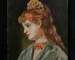 Portrait of a Woman in Blue Oil on Board Painting
