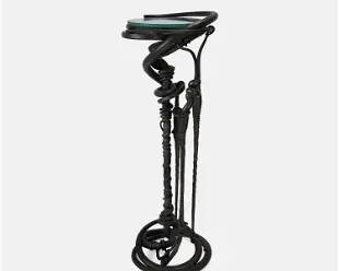 Paley, Albert. 1981 Forged Steel and Glass Tall Table Plant Stand
