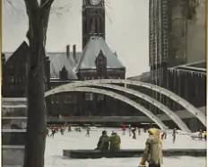 Rupert, Paul. SKATING RING TORONTO CITY HALL Framed Oil on Canvas Painting
