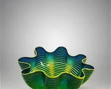 Chihuly, Dale. Neptune Blue Seaform w/Chartreuse Lip Art Glass Sculpture
