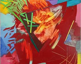 Colorful Abstract Post-Modern Mess Mixed Media on Canvas
