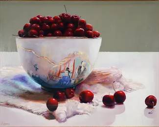 Artist Signed Oil on Masonite Still Life THE CHINESE BOWL Framed Painting
