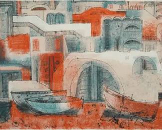 Fischer, Eva. Large Modernist Colored Lithograph Framed Print
