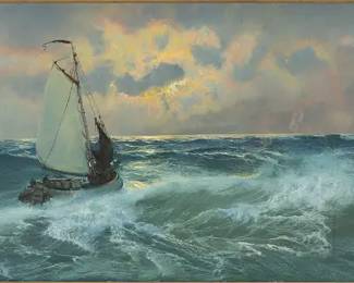 Artist Signed Large Maritime Seascape Framed Painting
